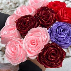 Handmade artificial satin ribbon rose selling each or customized bouquet